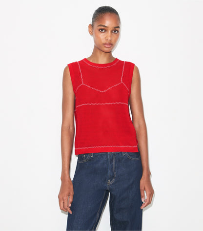 Tory Burch Cotton And Nylon Mesh Top - Bright Red / White