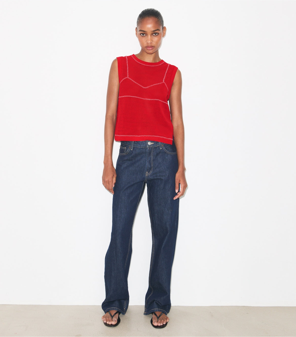 Tory Burch Cotton And Nylon Mesh Top - Bright Red / White