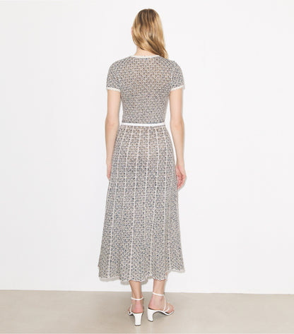 Tory Burch Floral Appliqué Knit Dress - Blue / White