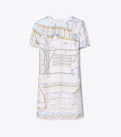 Tory Burch Printed Silk Front T-Shirt Dress - Neutral Pool