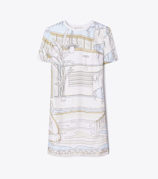Tory Burch Printed Silk Front T-Shirt Dress - Neutral Pool
