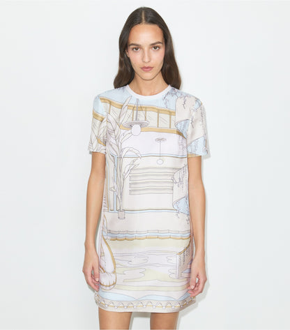 Tory Burch Printed Silk Front T-Shirt Dress - Neutral Pool