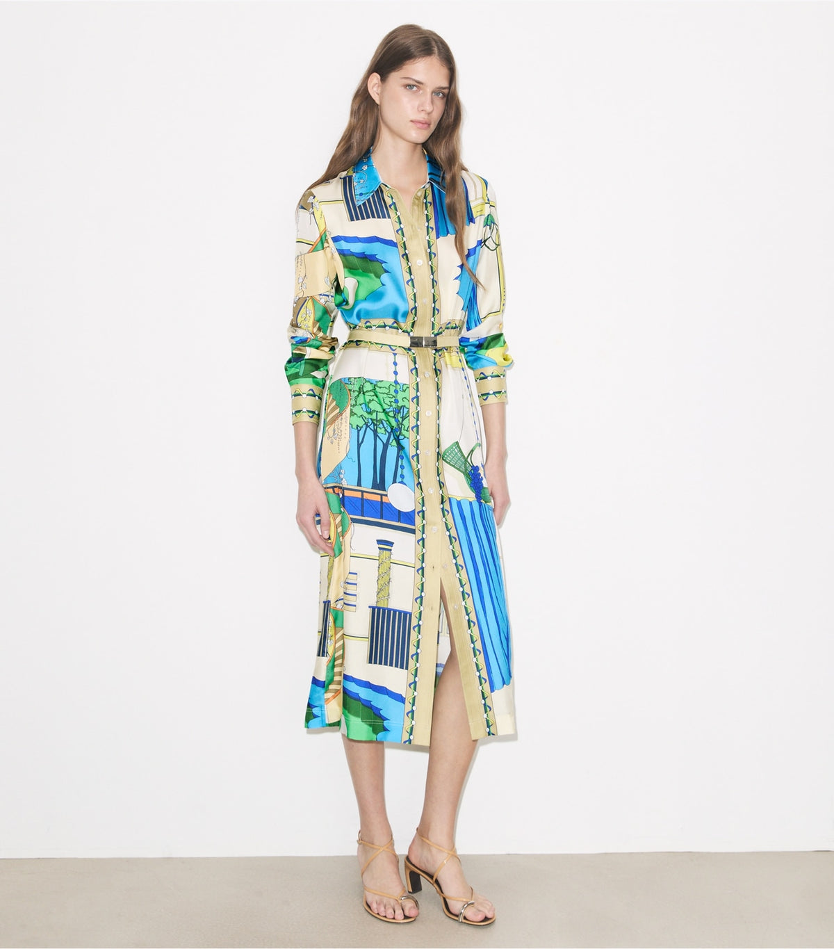 Tory Burch Printed Silk Shirtdress - The Pool Blue