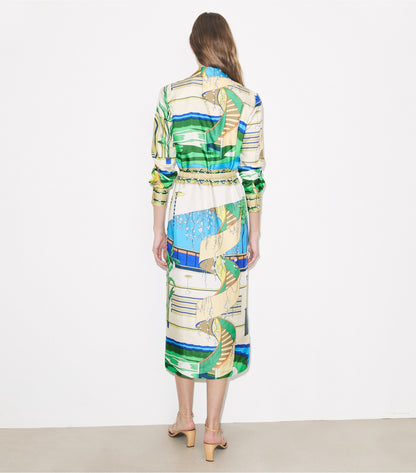 Tory Burch Printed Silk Shirtdress - The Pool Blue