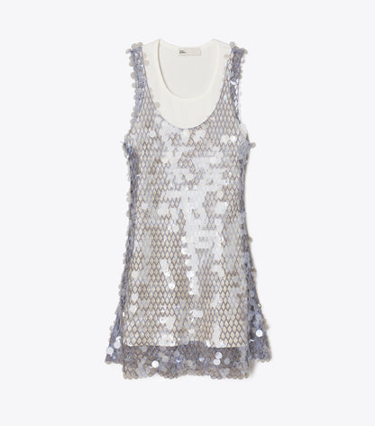 Tory Burch Sequin Mesh Dress - Snow White / Washed Sky