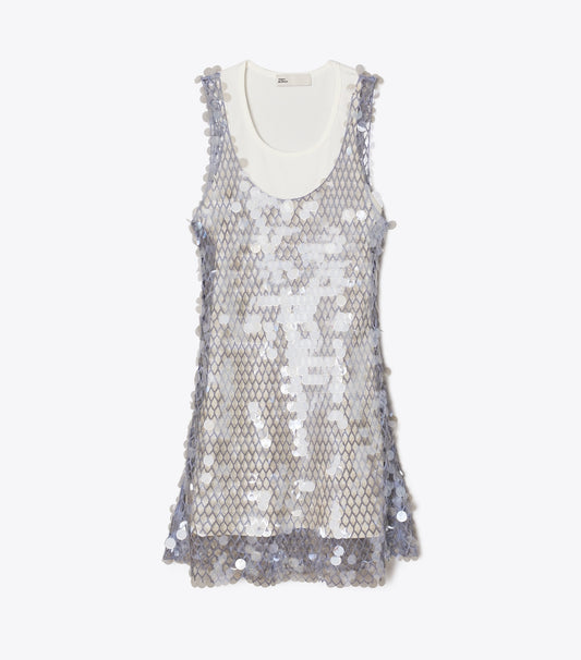 Tory Burch Sequin Mesh Dress - Snow White / Washed Sky