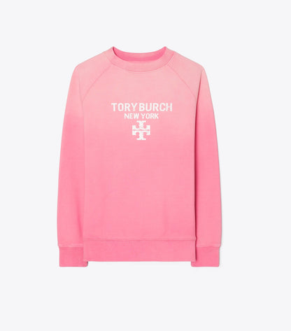 Tory Burch Distressed Cotton Sweatshirt - Vivid Bubblegum