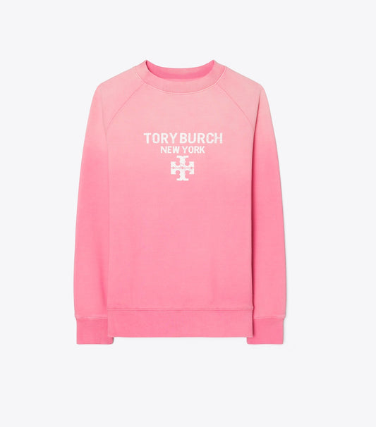 Tory Burch Distressed Cotton Sweatshirt - Vivid Bubblegum