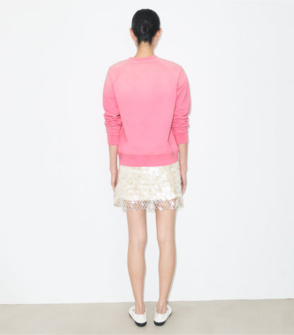 Tory Burch Distressed Cotton Sweatshirt - Vivid Bubblegum