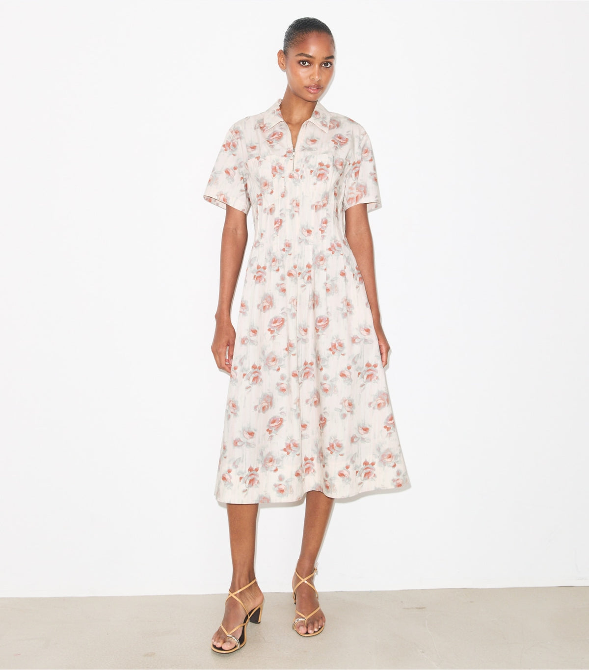 Tory Burch Poplin Pleat-Waist Dress - Pink Roses