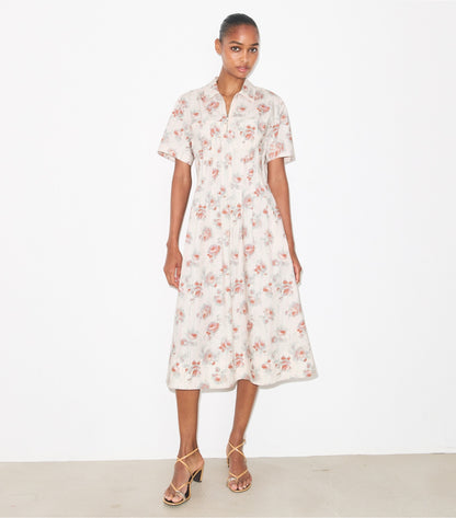 Tory Burch Poplin Pleat-Waist Dress - Pink Roses