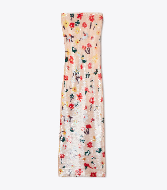 Tory Burch Strapless Sequin Dress - Pink Floral