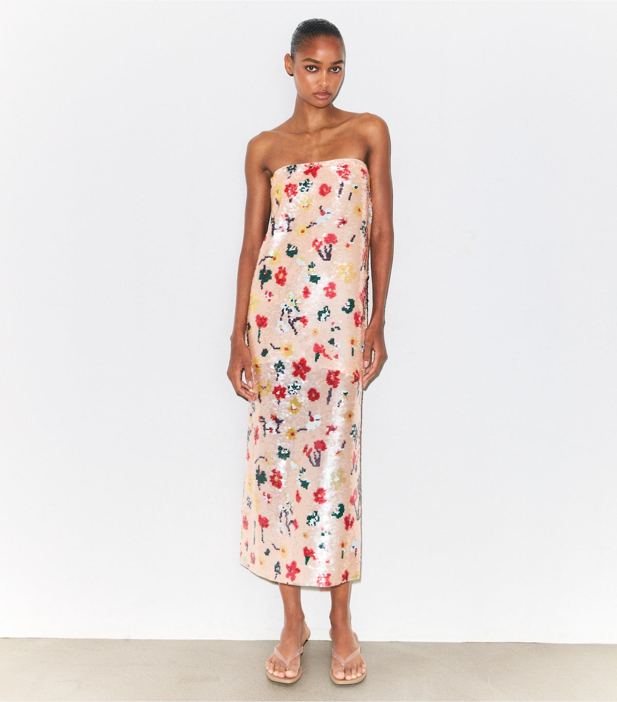 Tory Burch Strapless Sequin Dress - Pink Floral