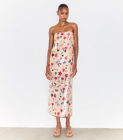 Tory Burch Strapless Sequin Dress - Pink Floral