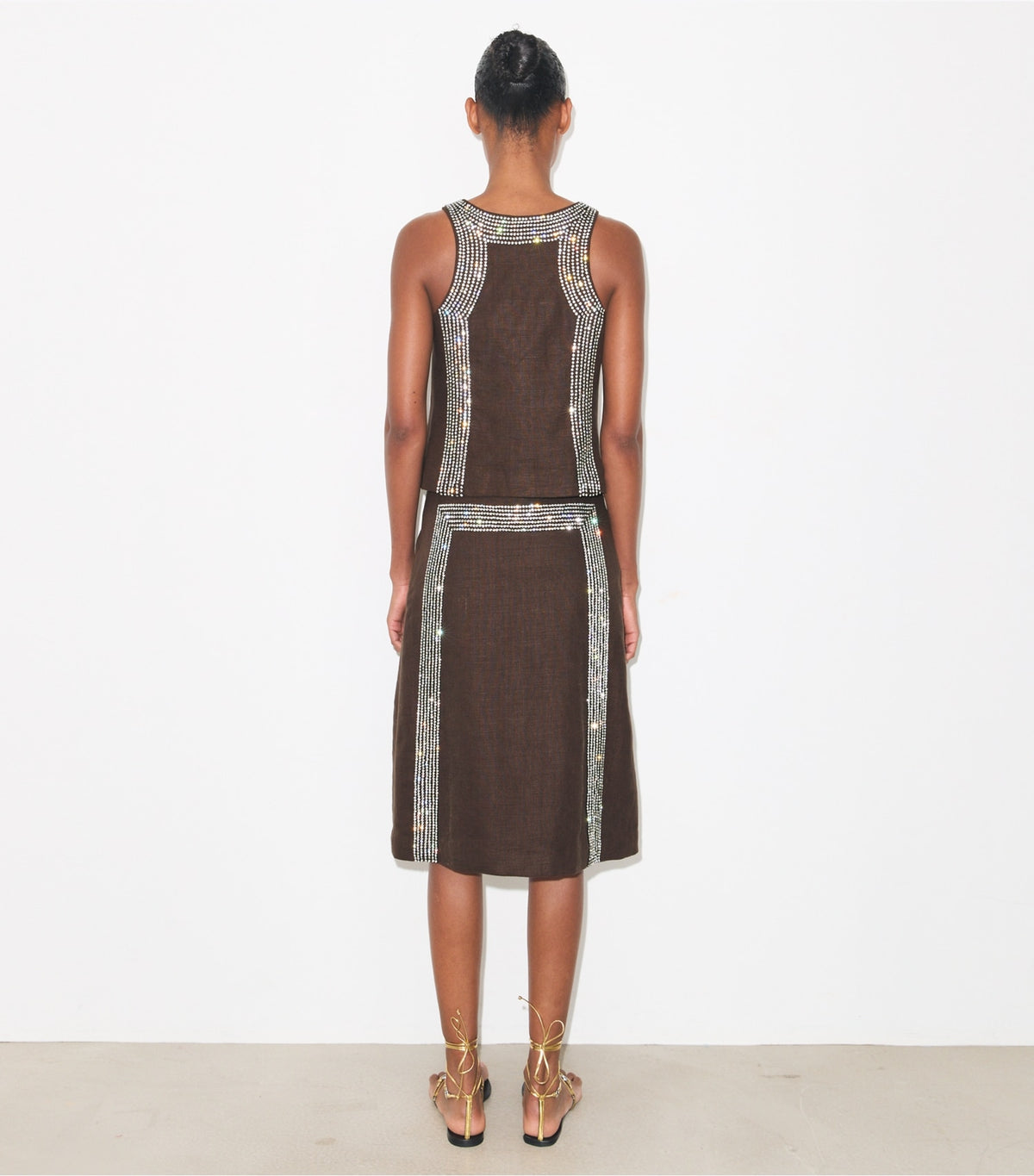 Tory Burch Embellished Linen Skirt - Light Chocolate