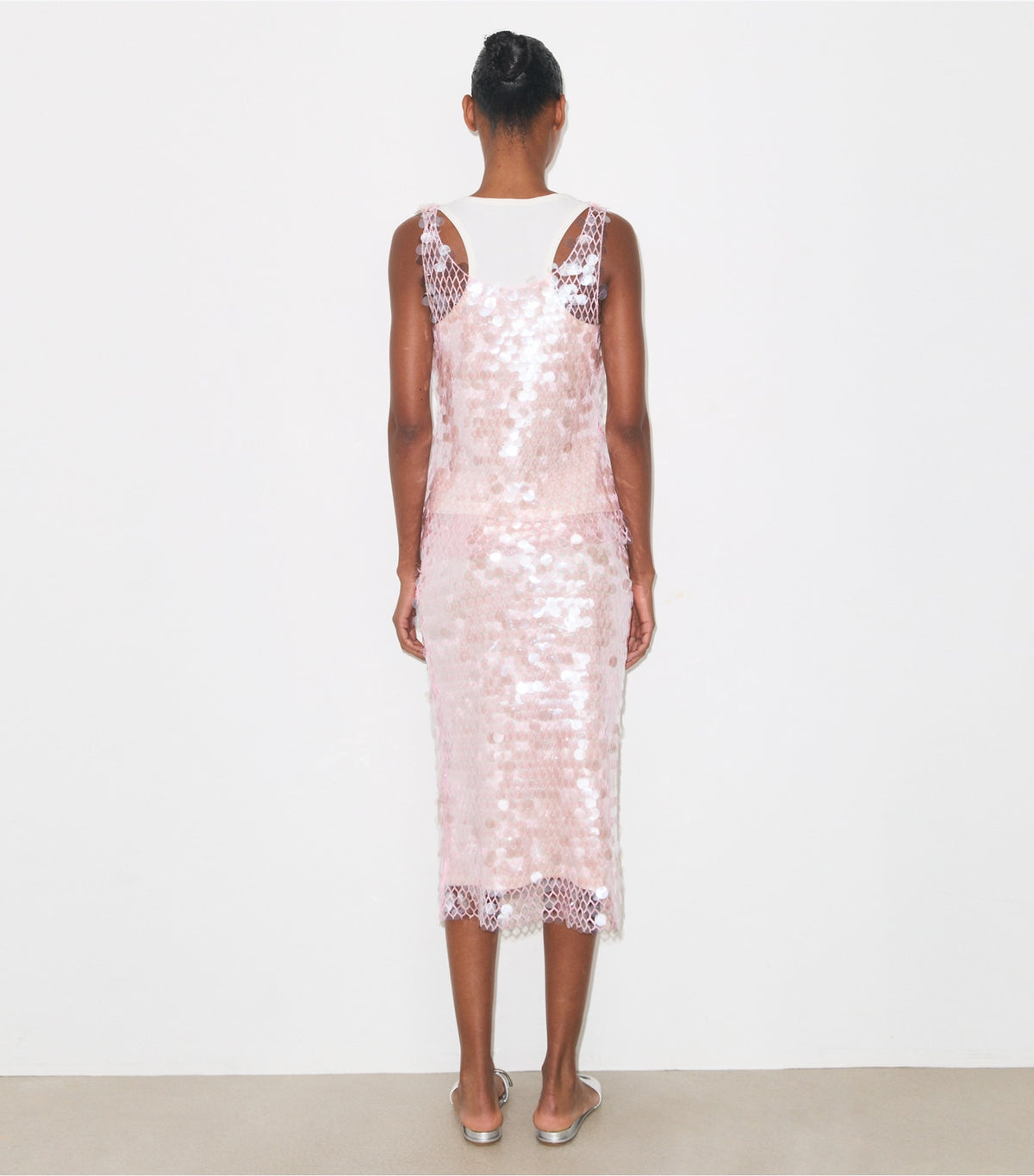 Tory Burch Sequin Mesh Skirt - Snow White / Light Pink