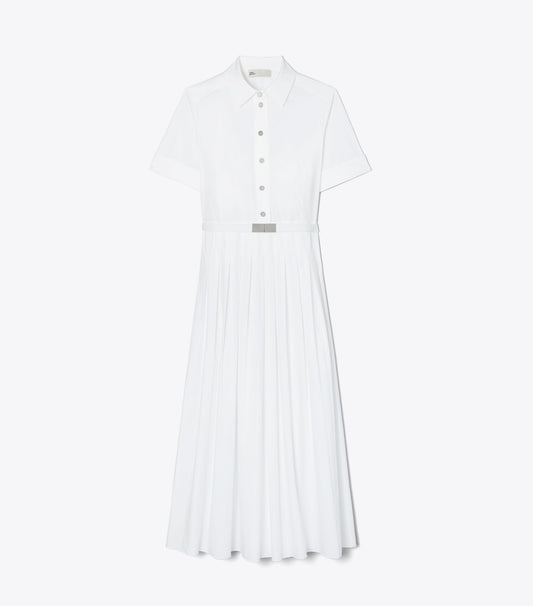Tory Burch Pleated Poplin Shirtdress - White