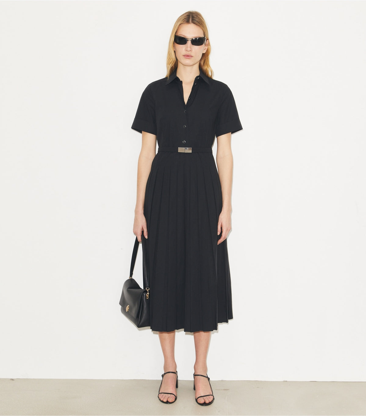 Tory Burch Pleated Poplin Shirtdress - Black