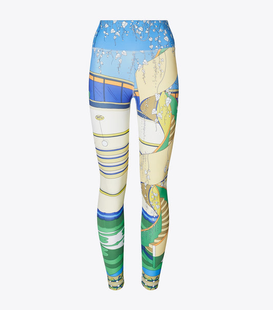 Tory Burch Printed Nylon Legging - The Pool Blue