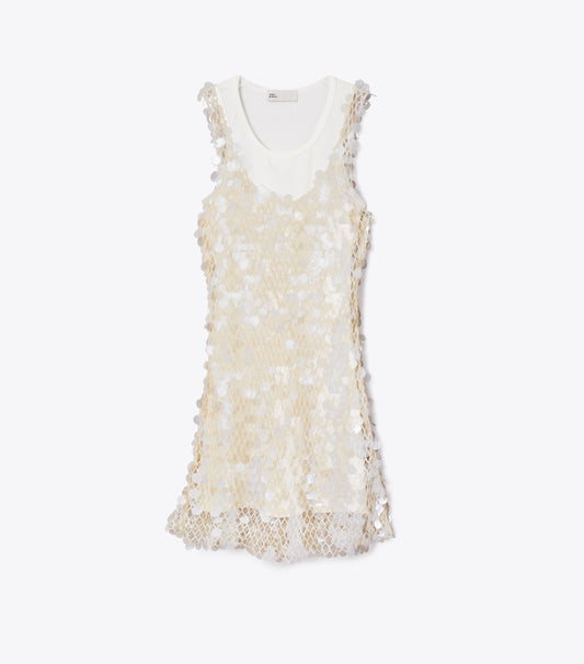 Tory Burch Sequin Mesh Dress - Snow White / New Ivory