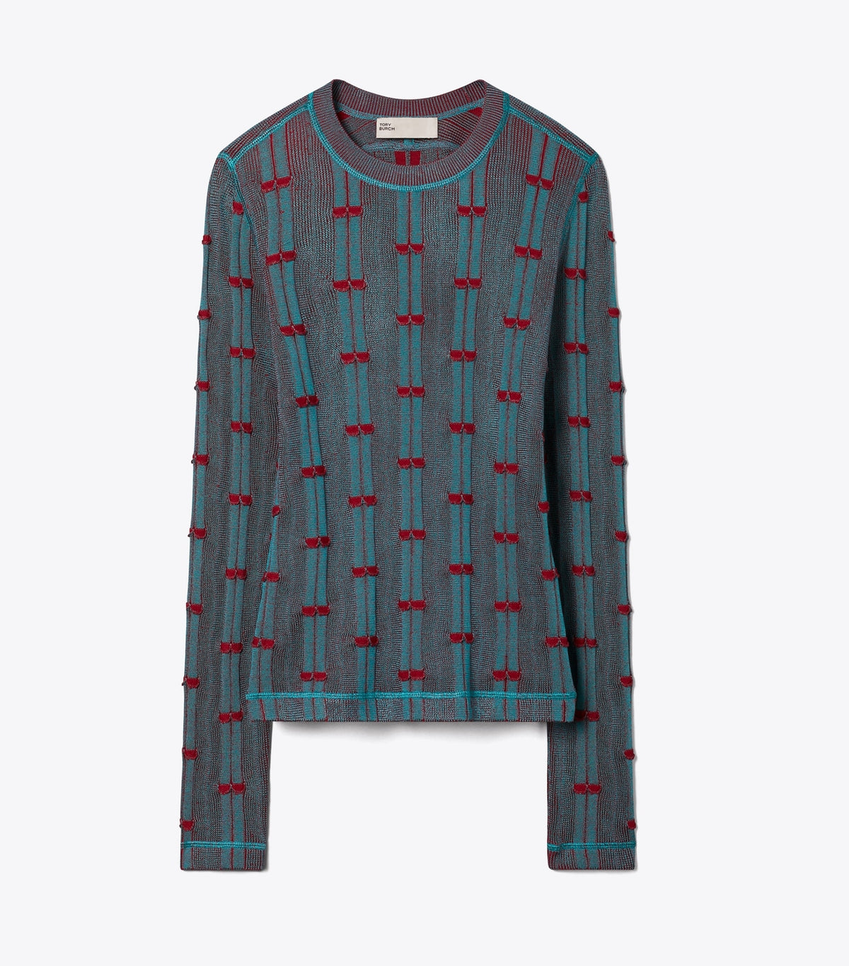 Tory Burch Ribbed Viscose Top - Mermaid / Bordeaux