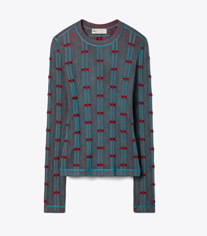 Tory Burch Ribbed Viscose Top - Mermaid / Bordeaux