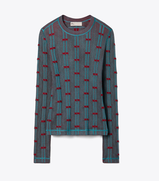 Tory Burch Ribbed Viscose Top - Mermaid / Bordeaux