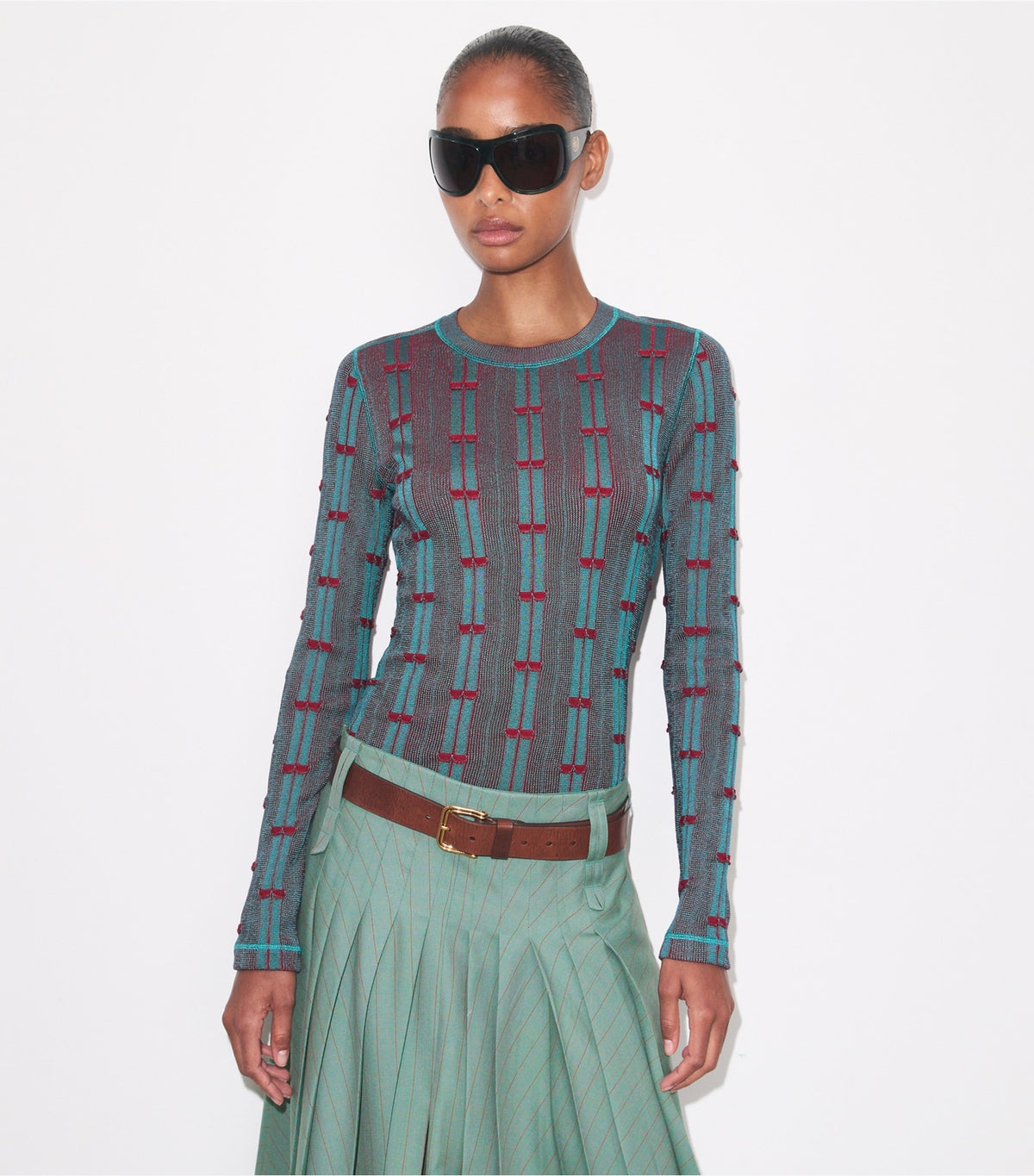 Tory Burch Ribbed Viscose Top - Mermaid / Bordeaux