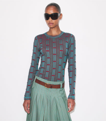 Tory Burch Ribbed Viscose Top - Mermaid / Bordeaux