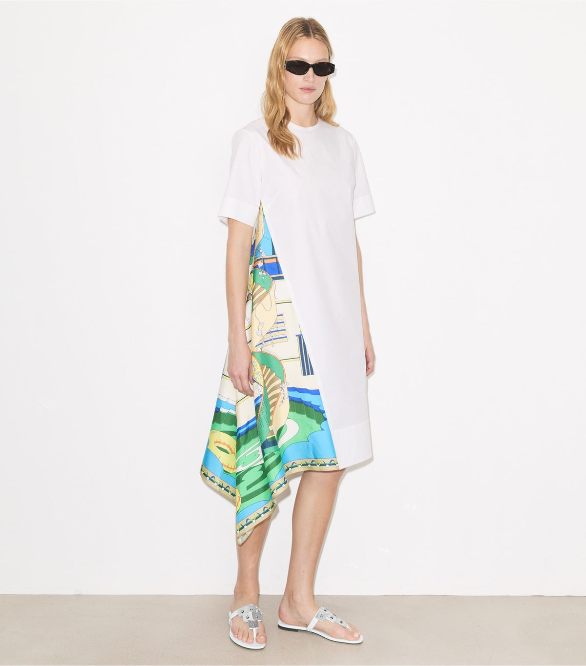 Tory Burch Silk Panel Cotton Dress - White
