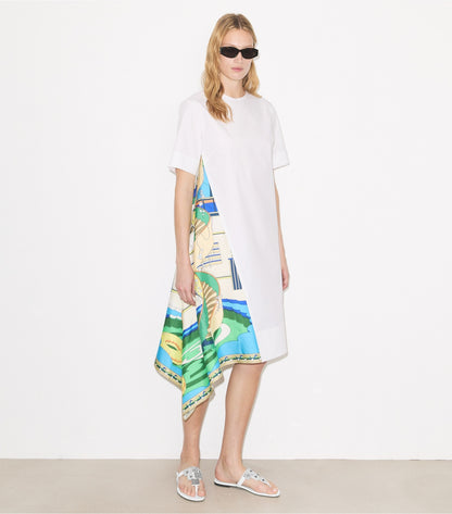 Tory Burch Silk Panel Cotton Dress - White