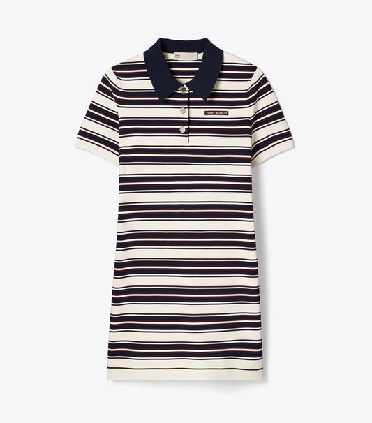 Tory Burch Viscose Polo Dress - Ivory Stripe