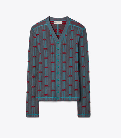 Tory Burch Ribbed Viscose Cardigan - Mermaid / Bordeaux