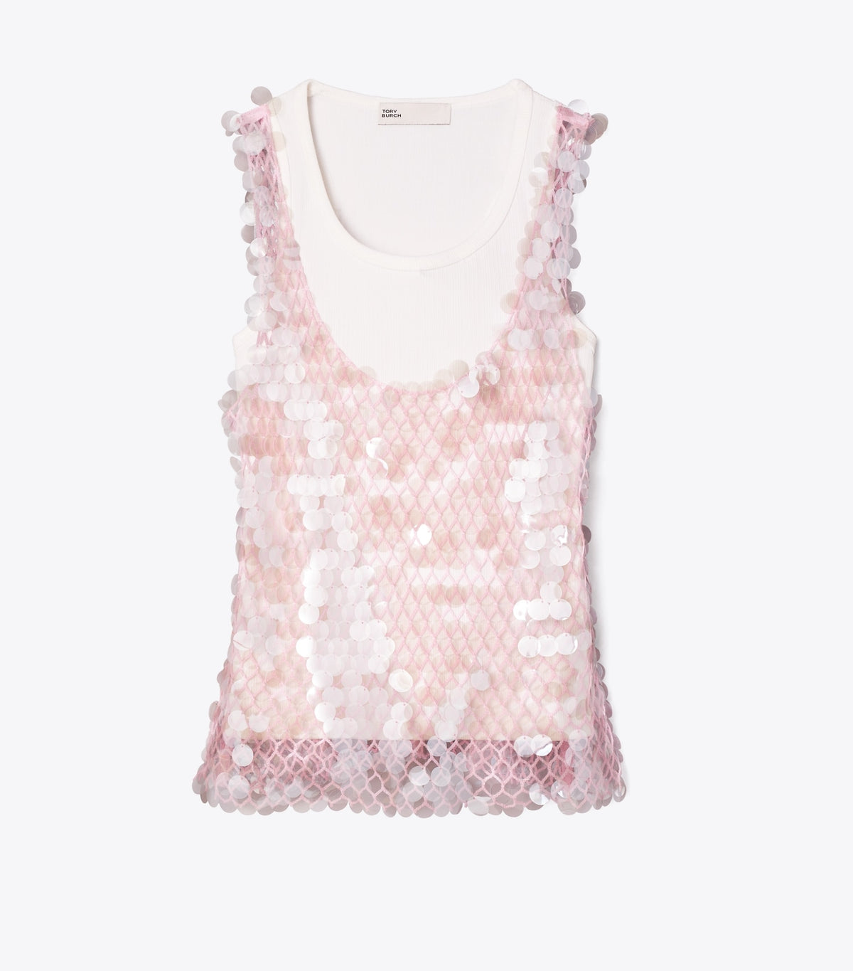 Tory Burch Sequin Mesh Top - Snow White / Light Pink