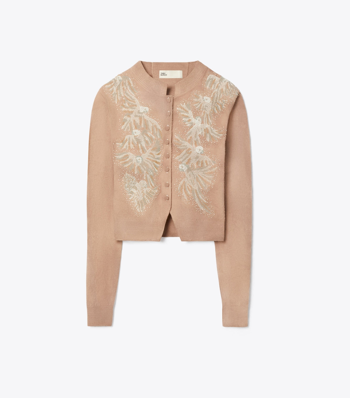Tory Burch Embellished Wool Cardigan - Taupe