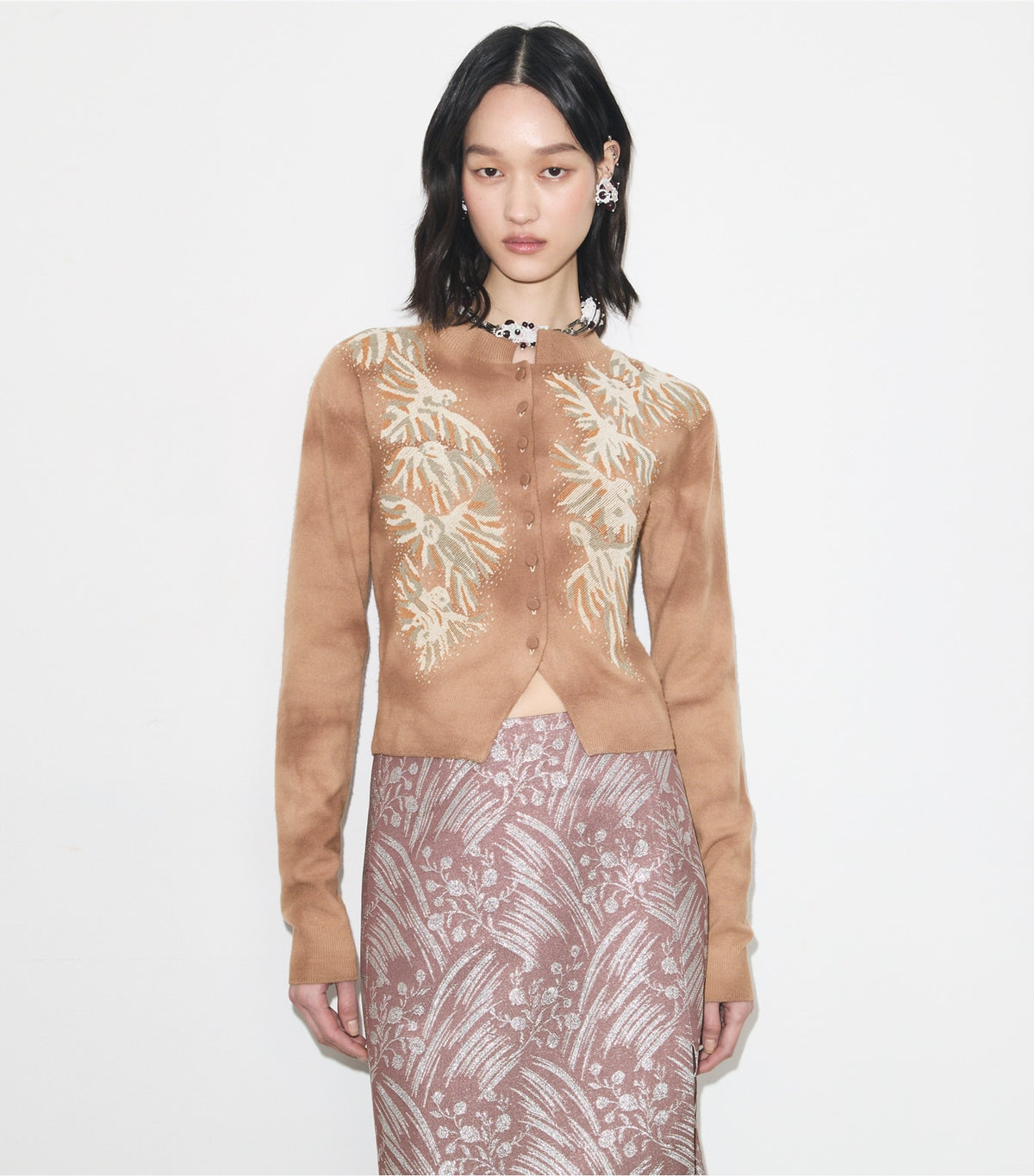 Tory Burch Embellished Wool Cardigan - Taupe