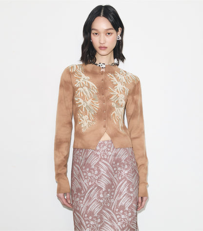 Tory Burch Embellished Wool Cardigan - Taupe