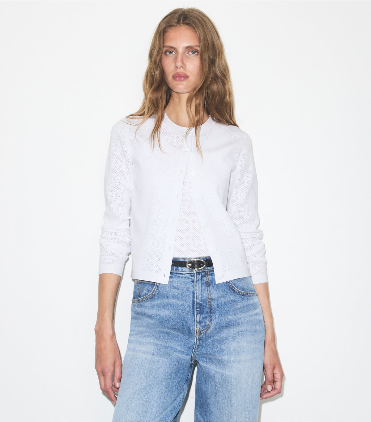 Tory Burch Pointelle Viscose Cardigan - White
