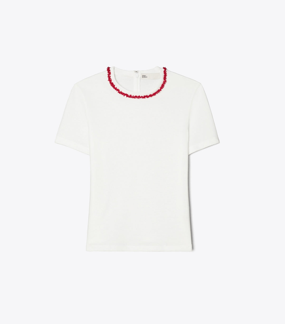 Tory Burch Embellished Cotton T-Shirt - Snow White / Bright Red