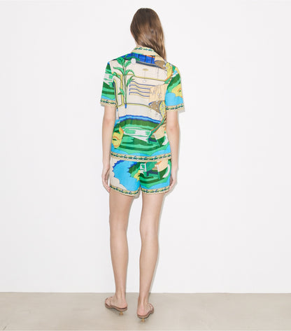 Tory Burch Printed Camp Shirt - The Pool Blue