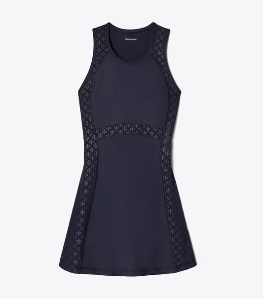 Tory Burch T Monogram Mesh Tank Dress - Medium Navy