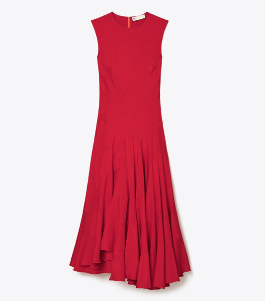 Tory Burch Flared Cotton Silk Dress - Toucan Red