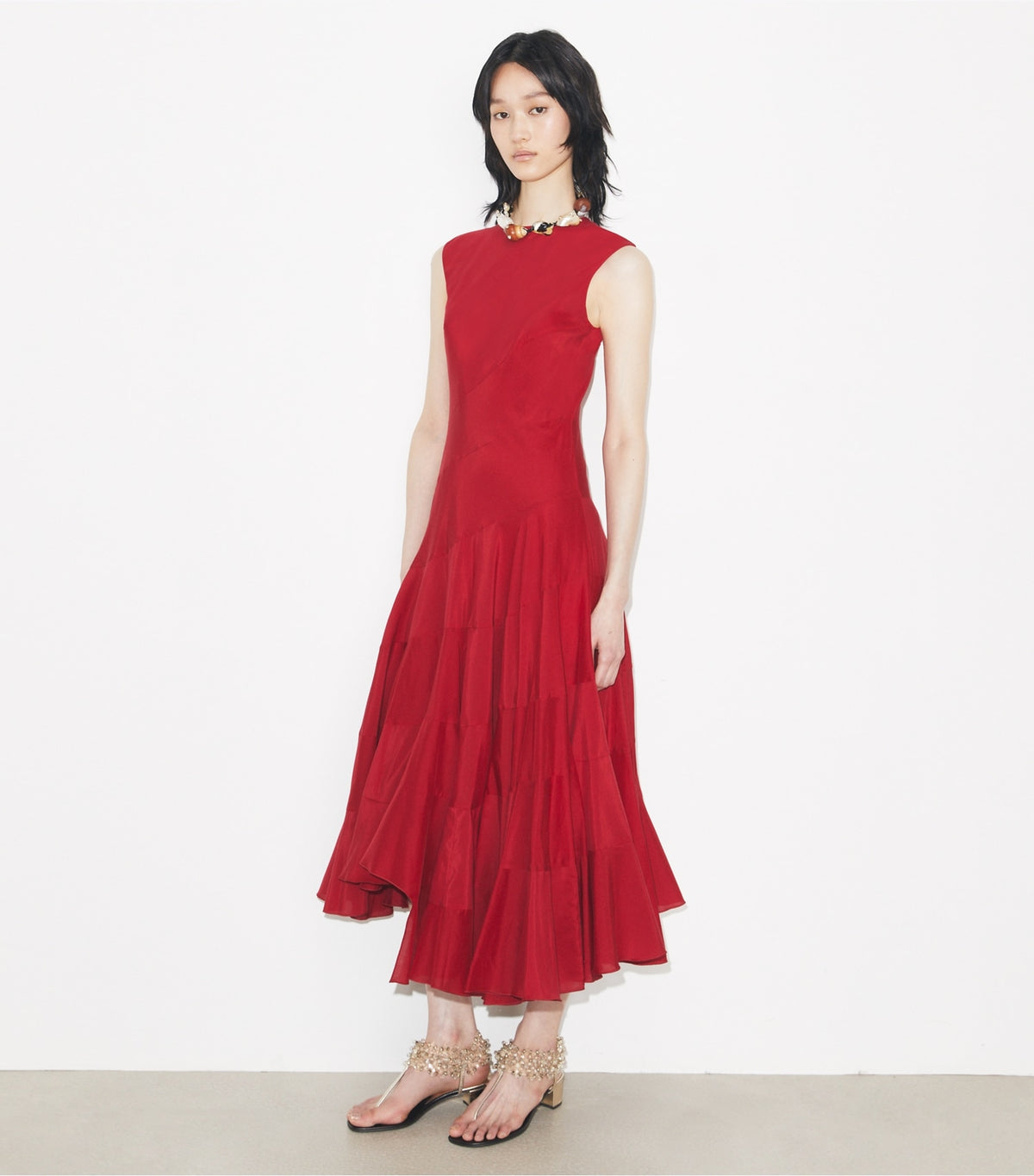 Tory Burch Flared Cotton Silk Dress - Toucan Red