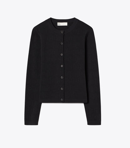 Tory Burch Pointelle Viscose Cardigan - Black