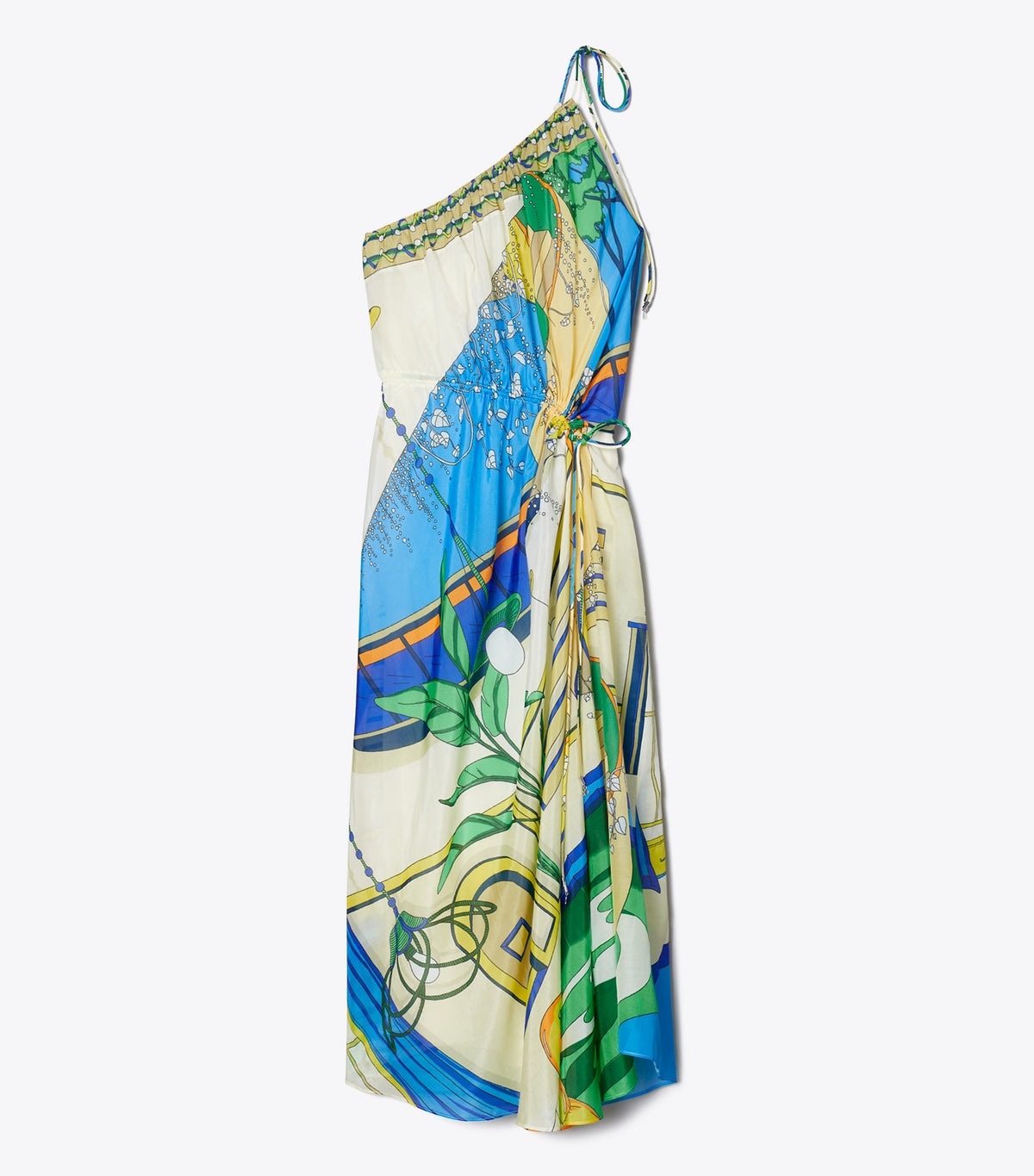 Tory Burch Printed One-Shoulder Cotton Dress - The Pool Blue