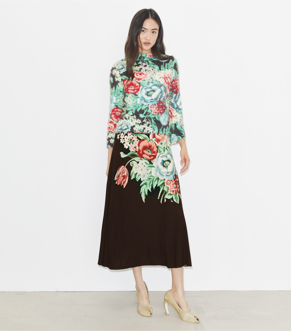 Tory Burch Printed Jersey Skirt - Brown Floral