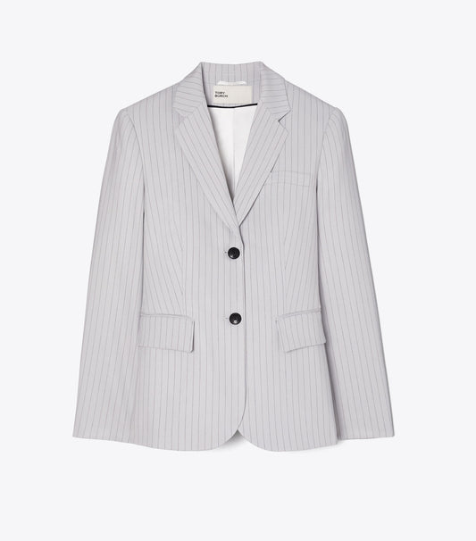 Tory Burch Viscose And Wool Blazer - Dark Gray Pinstripe