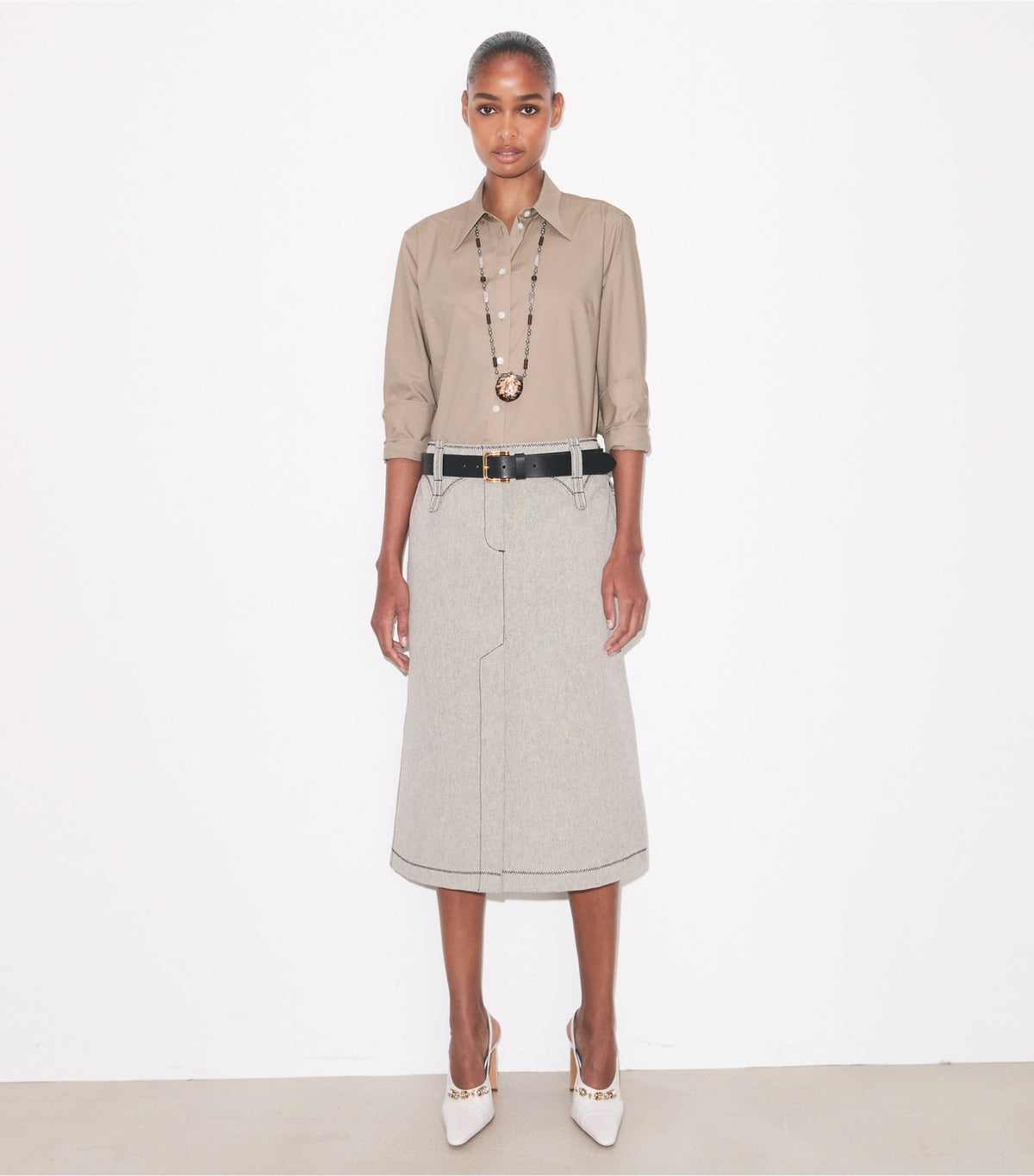 Tory Burch Cotton Canvas Skirt - Black / Ivory