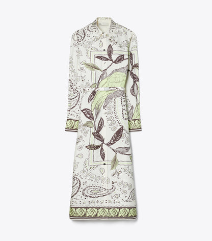 Tory Burch Printed Silk Shirtdress - Mint Cockatoo