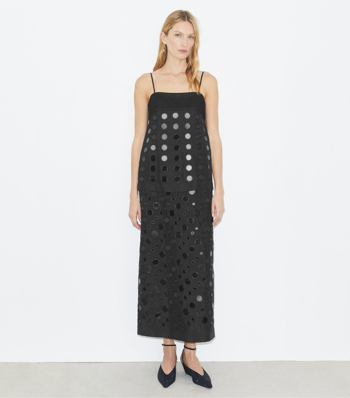 Tory Burch Layered Hand-Done Mirrorwork Dress - Black
